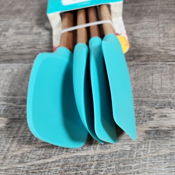 NEW! PIONEER WOMAN BLUE Silicone SPATULA SET~4 PIECES~ACACIA WOOD SILICONE - Picture 4 of 10